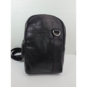 Spikes & Sparrow Black Leather Sling Bag‎ Crossbody Backpack Houndstooth Lining